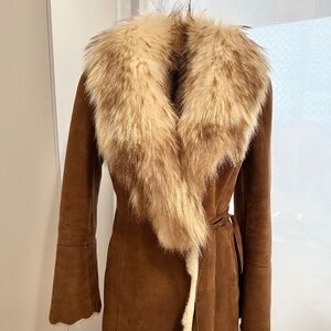 Vintage shearling coat with genuine Fox fur collar